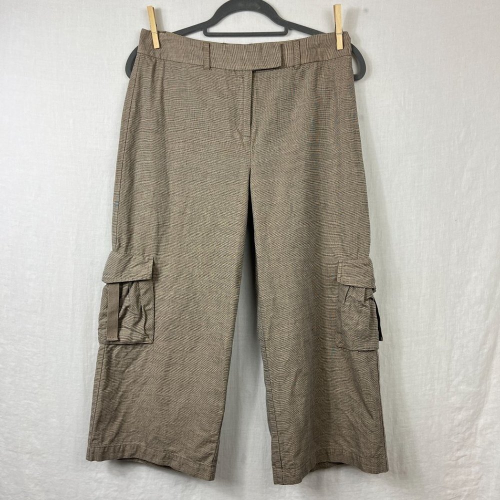 Chicos Cotton Linen Wide Leg Cropped Cargo Pants Womens S Lagenlook Minimalist